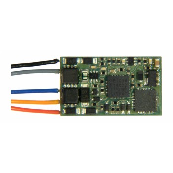 Zimo MX820X wie MX820E, zusätzlich 8 Ausgänge (Open-collector 100 mA) auf Löt-Pads für Lämpchen (LEDs), z.B. vier 2-begriffige Signale oder zwei mit 4 Lichtern